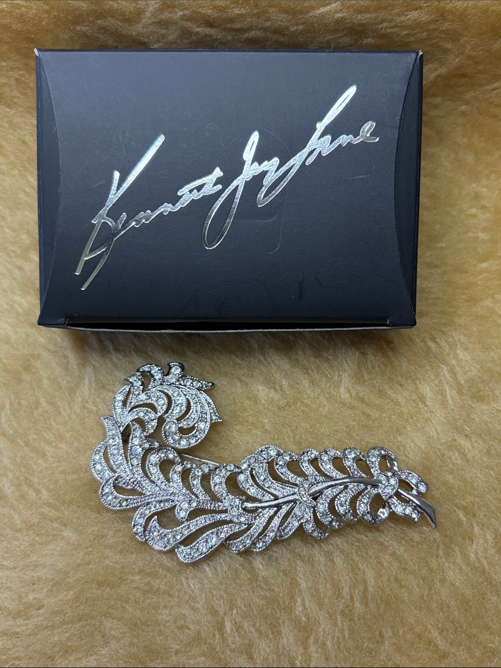 Kenneth Jay Lane Silver Crystal Feather Motif Brooch